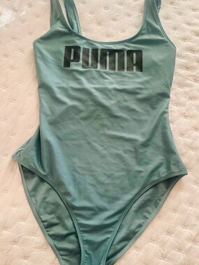 PUMA Teal One-Piece Swimsuit in Teal Green with Black Logo